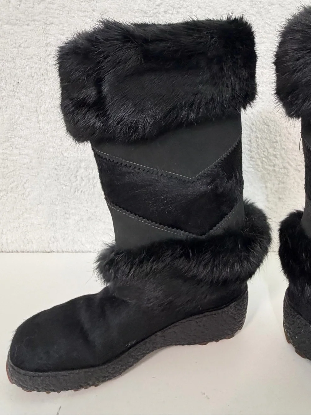 Oscar Sport made in Italy Black Fur Trim Apres Ski Snow Winter Boots Womens 6.5